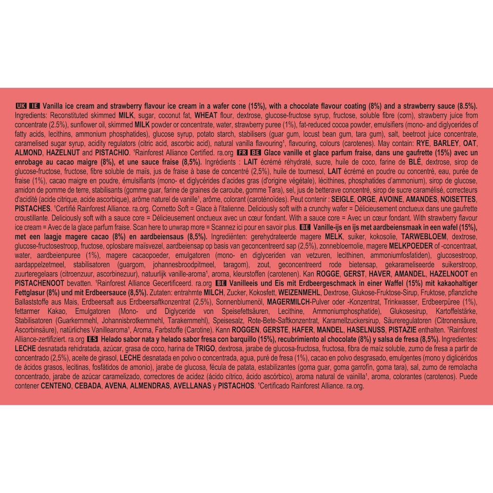 image 1 of Cornetto Soft Strawberry Ice Cream 4 x 140ml