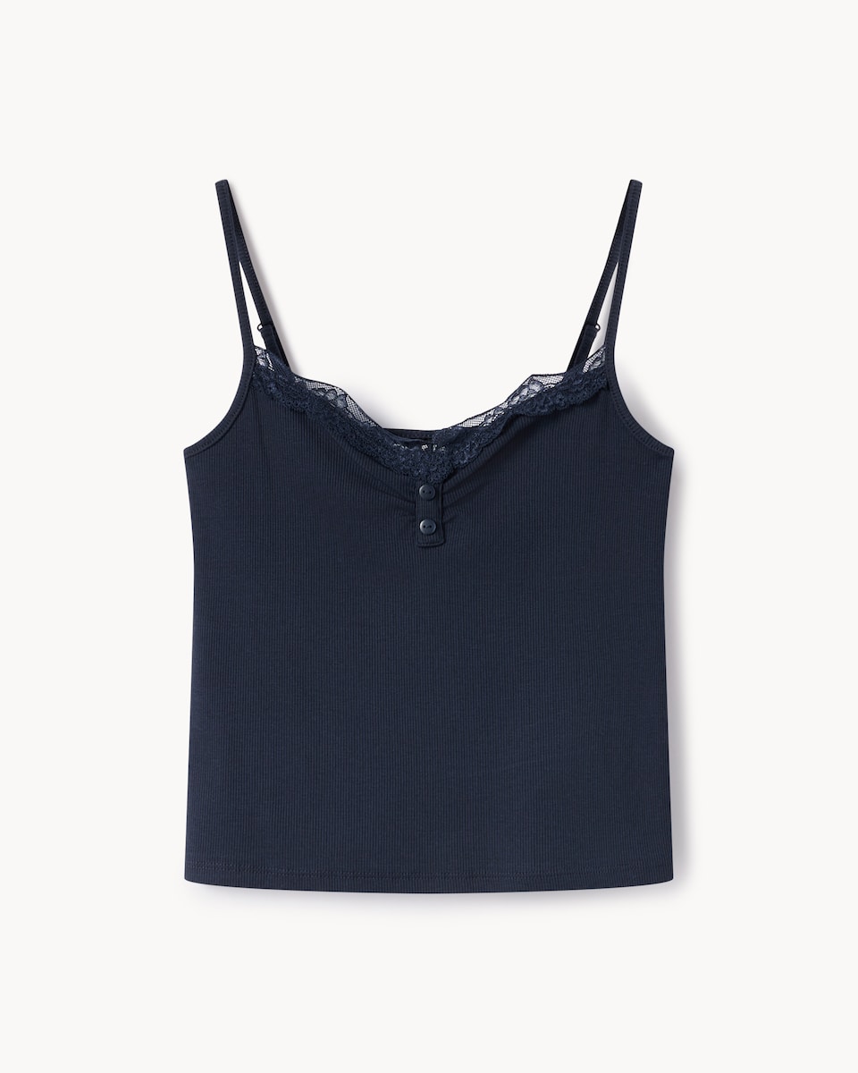 OH ME OH MY Cotton Rich Lace Trim Pyjama Vest in Navy