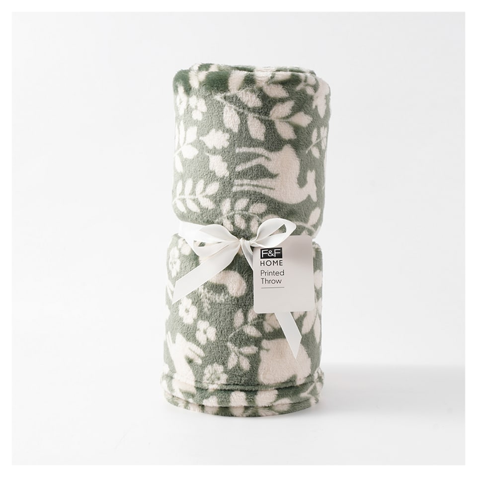 F&F Home Green Woodland Animal Throw 120x150