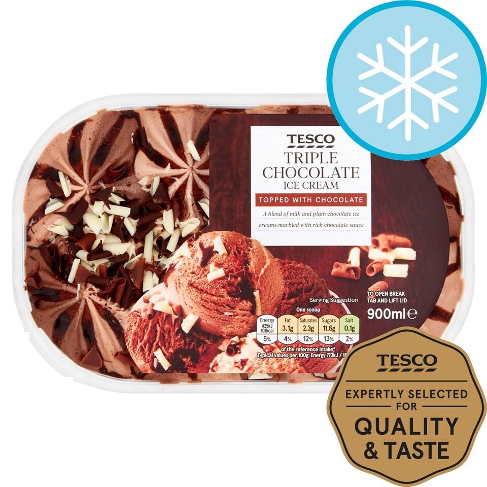 image 1 of Tesco Triple Chocolate Ice Cream 900Ml