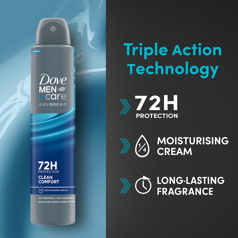 image 1 of Dove Men+Care Clean Comfort 72h Advanced Care Antiperspirant Deodorant 200ml