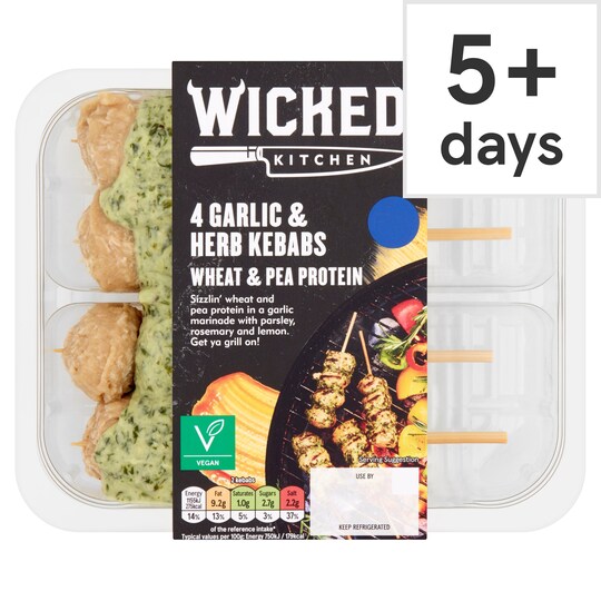 Wicked Kitchen 4 Garlic & Herb Kebabs 350G Tesco Groceries
