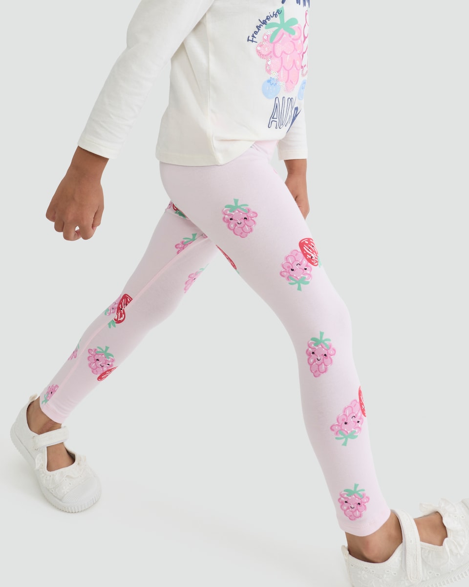 image 1 of F&F Girls 2-Pack Cotton Rich Fruit Print Leggings in Multi Pink