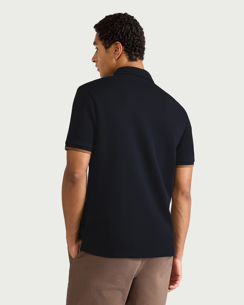 image 1 of F&F Textured Zip Neck Tipped Polo Shirt in Navy