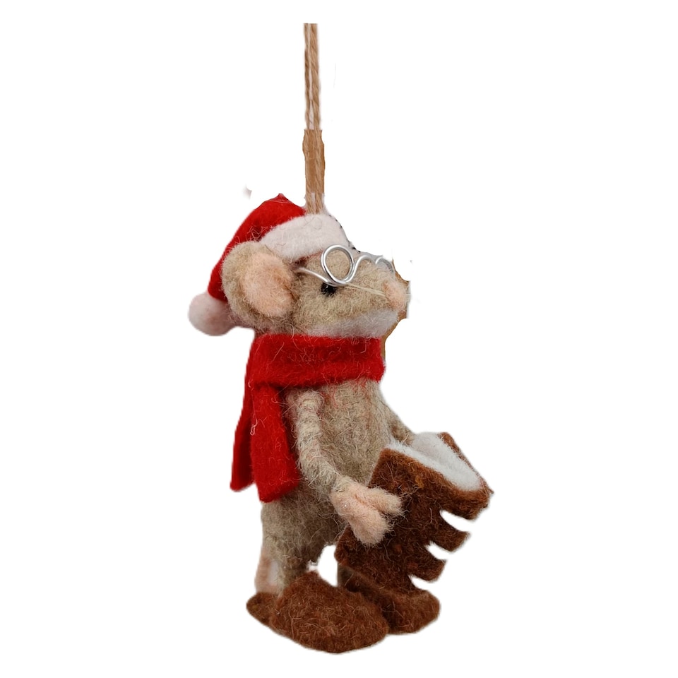 Bayswood Christmas Hat Woolen Mouse Hanging Decoration