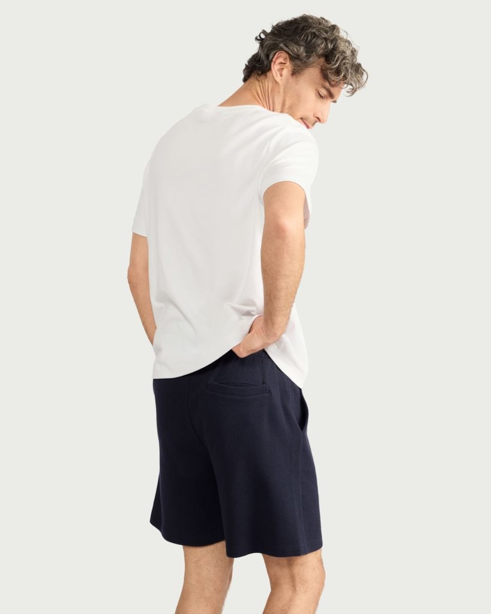 image 1 of F&F Pure Cotton Ribbed Drawstring Shorts in Navy