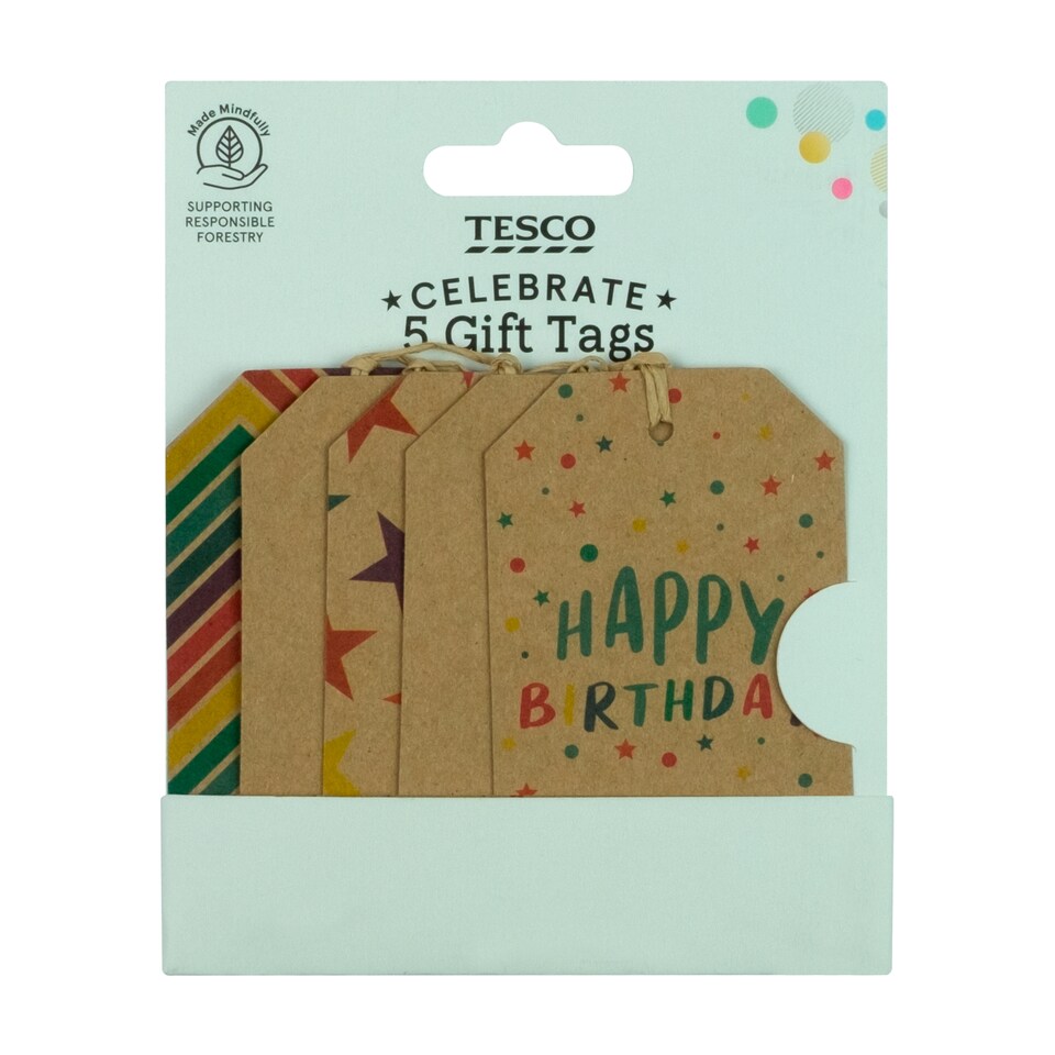 Tesco Multi Coloured Kraft Tags 5 Pack