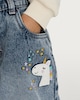 image 3 of F&F Girls Pure Cotton Barrel Leg Embroidered Jeans in Blue