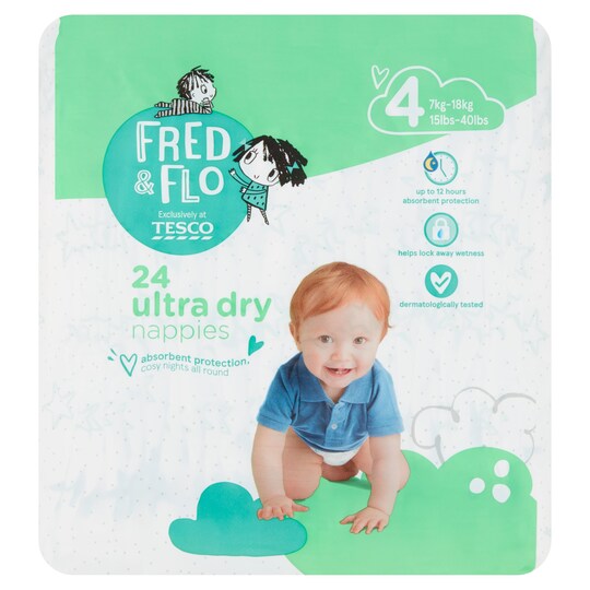 Fred & Flo Ultra Dry Size 4 Nappies 24 Pack Tesco Groceries