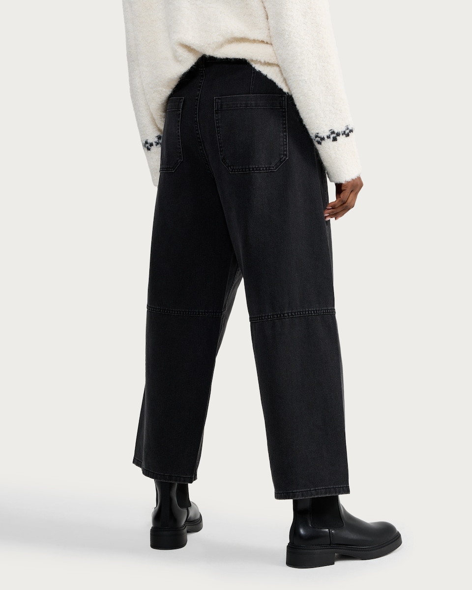 image 1 of F&F High Rise Seam Detail Barrel Leg Jeans in Black