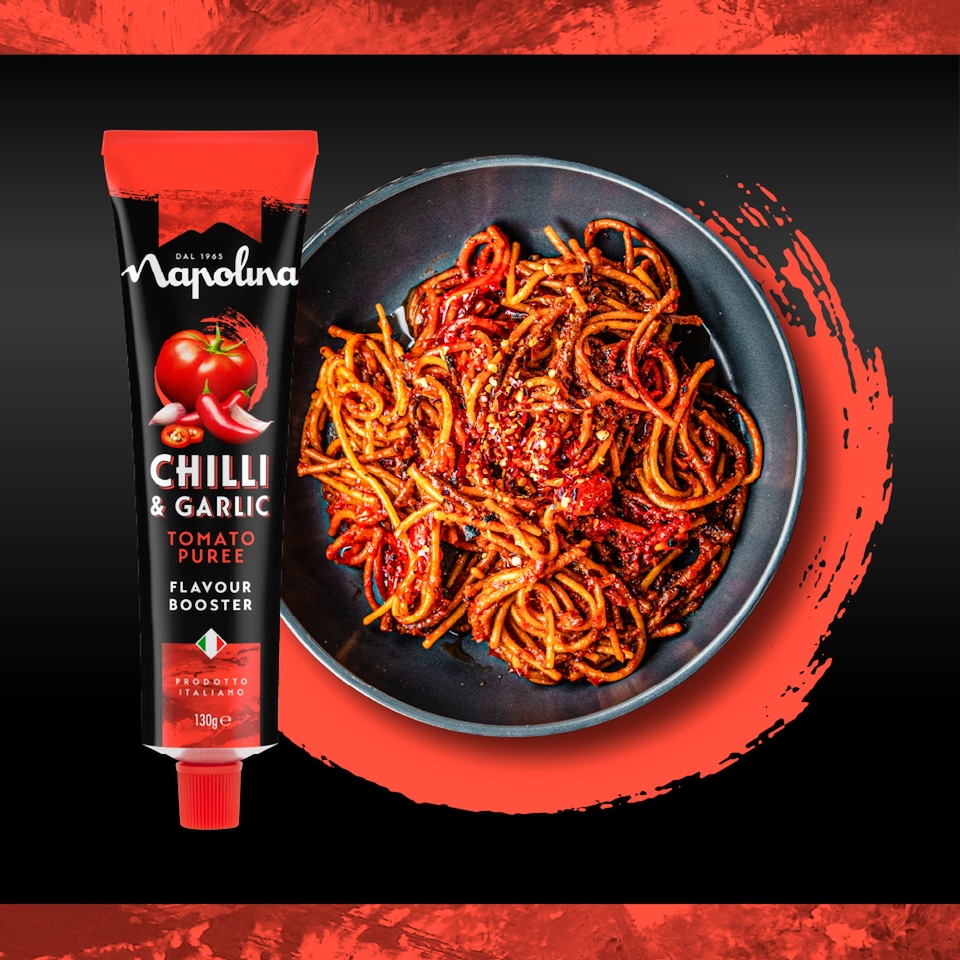 image 1 of Napolina Chilli & Garlic Tomato Puree Flavour Booster 130G