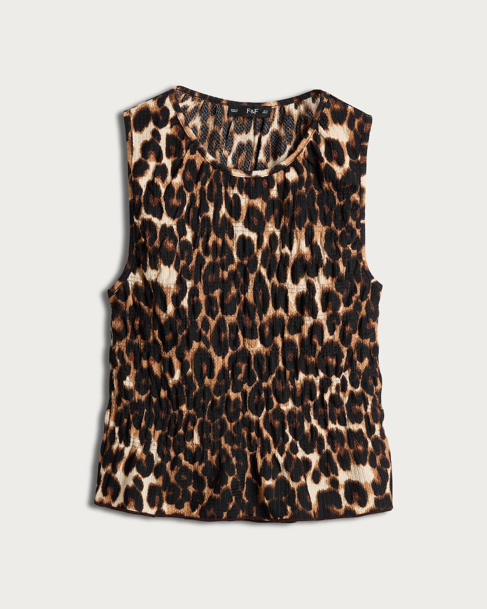 image 1 of F&F Textured Leopard Print Sleeveless Smock Top in Neutral