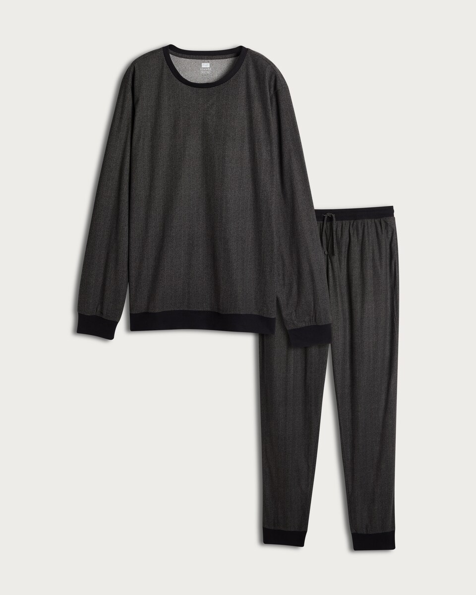 image 1 of F&F Fleece Herringbone Print Top and Joggers Pyjamas in Grey