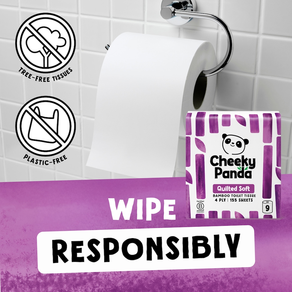 image 1 of Cheeky Panda Quilted Soft Bamboo 4ply Toilet Tissue 9 rolls