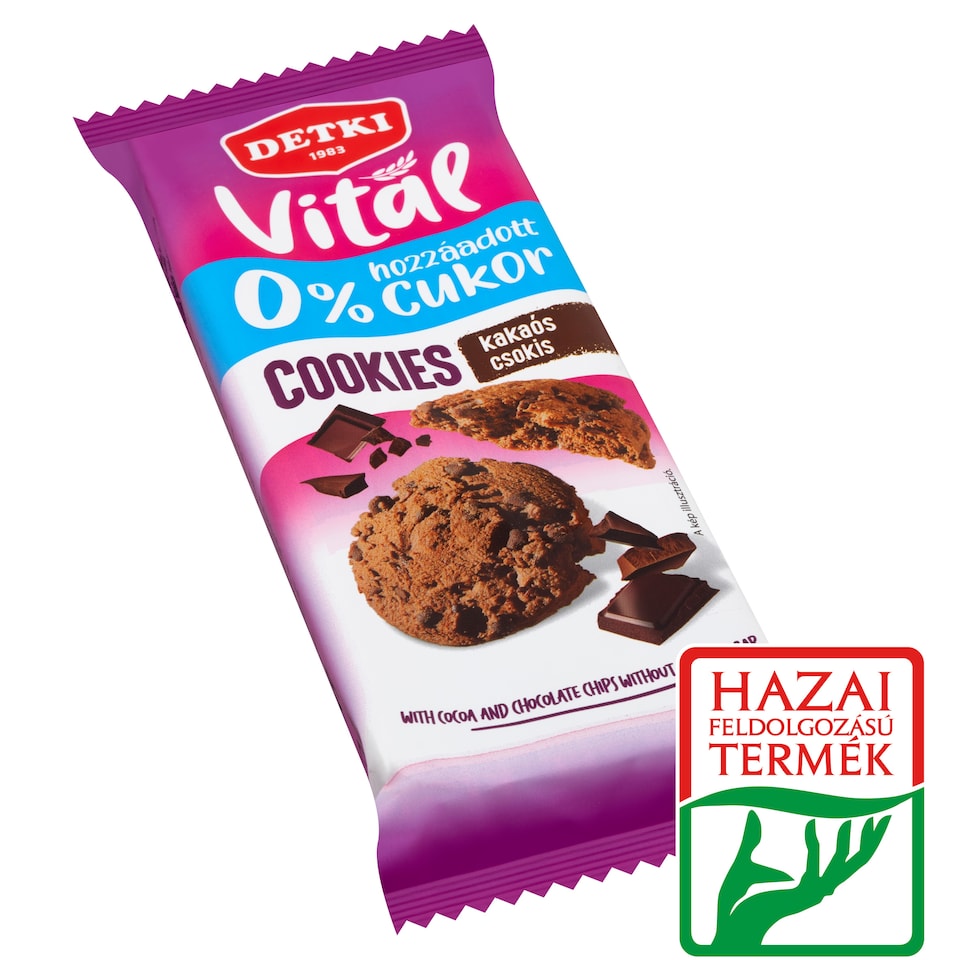 Detki Vital kakaós omlós keksz csokoládé darabokkal, édesítőszerekkel cukor hozzáadása nélkül 130 g