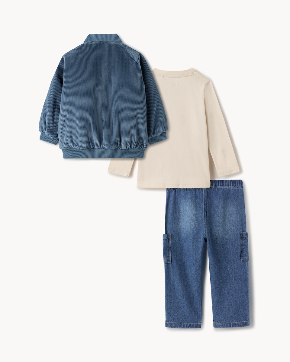 image 1 of F&F Baby Pure Cotton 3-Piece Jacket Set in Navy