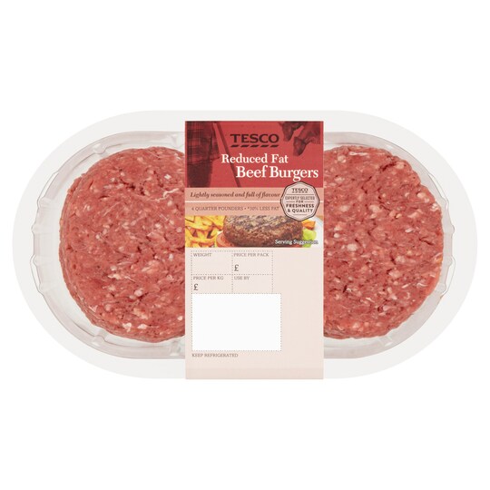 Tesco 4 Reduced Fat Beef Burgers 454g Tesco Groceries