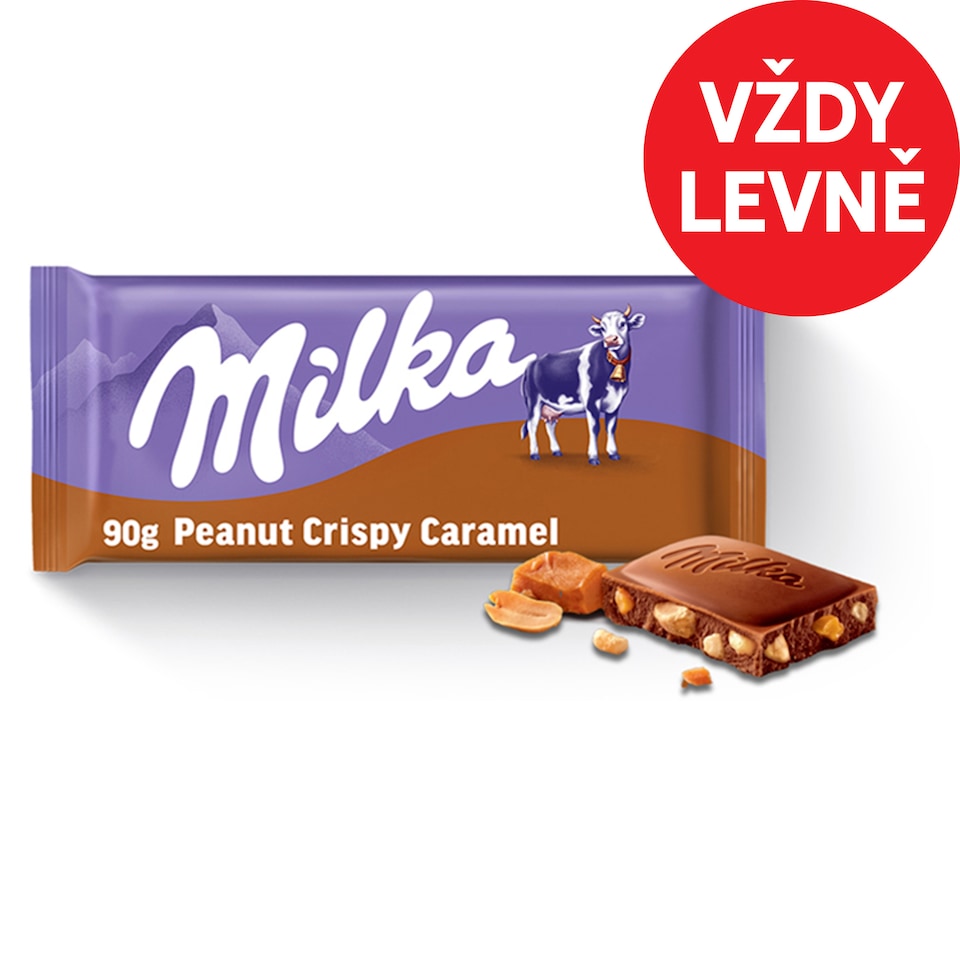 Milka čokoláda Peanut Crispy Caramel mléčná s arašídy a karamelovými kousky 90g