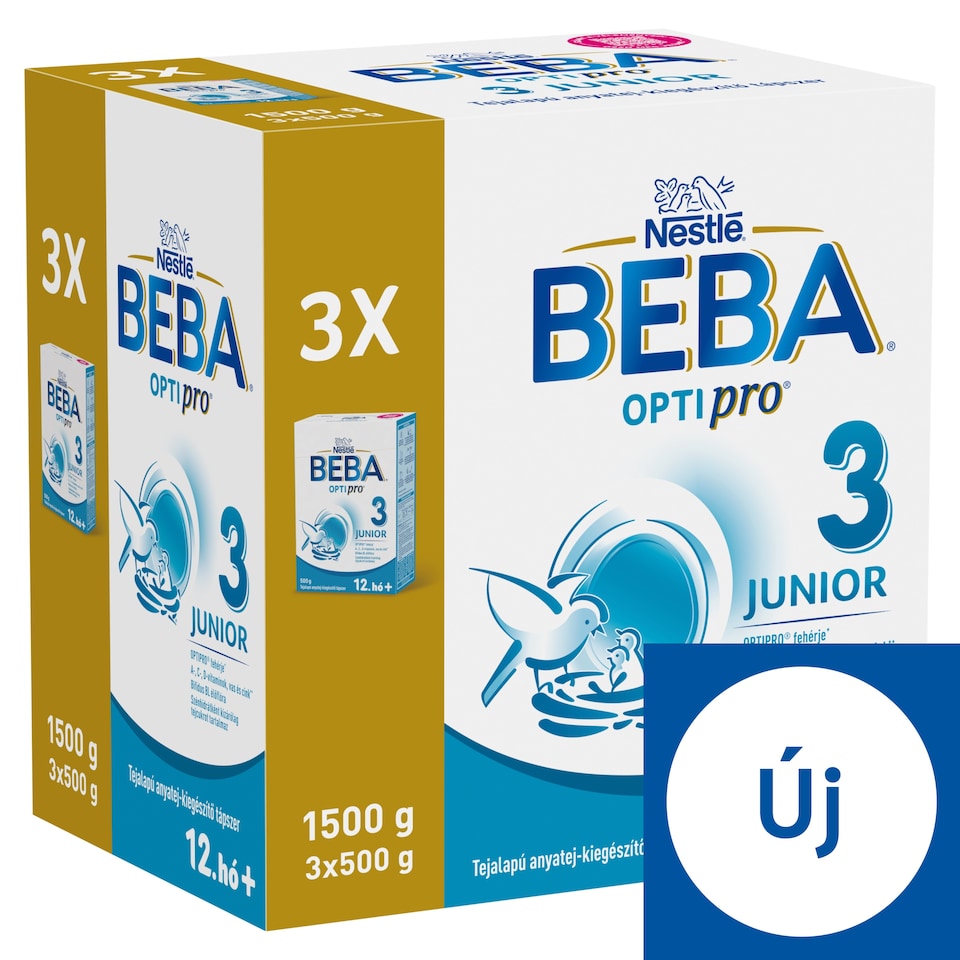 Beba Optipro 3 Junior tejalapú anyatej-kiegészítő tápszer 12. hó+ 3 x 500 g (1500 g)