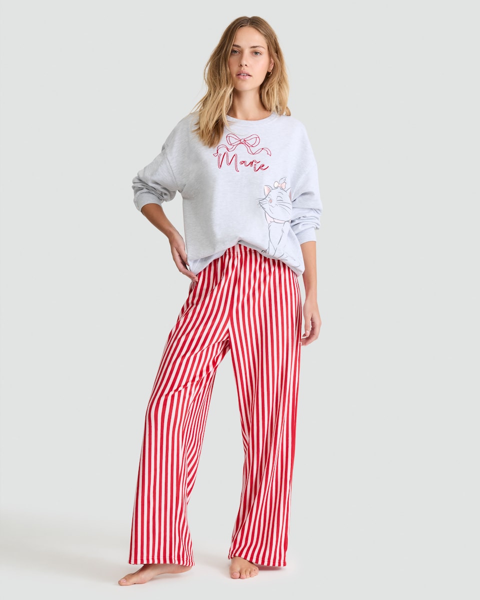 image 1 of Disney The Aristocats Marie Cotton Rich Top and Fleece Pant Pyjamas in Grey