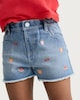 image 2 of F&F Girls Pure Cotton Embroidered Shorts in Blue