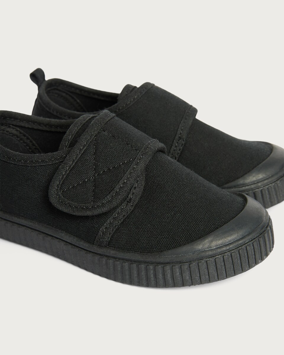 image 1 of F&F School Boys Canvas Touch Fastening Plimsols in Black