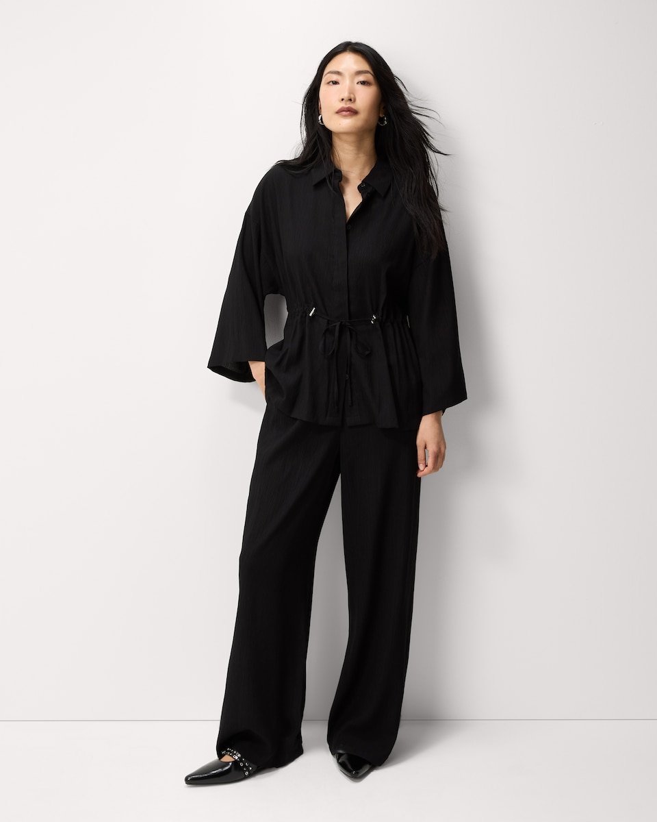 image 1 of F&F Textured Wide Leg Trousers in Black