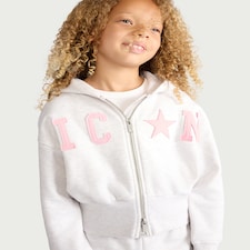 F&F Girls Cotton Rich Slogan Zip Up Hoodie in Grey