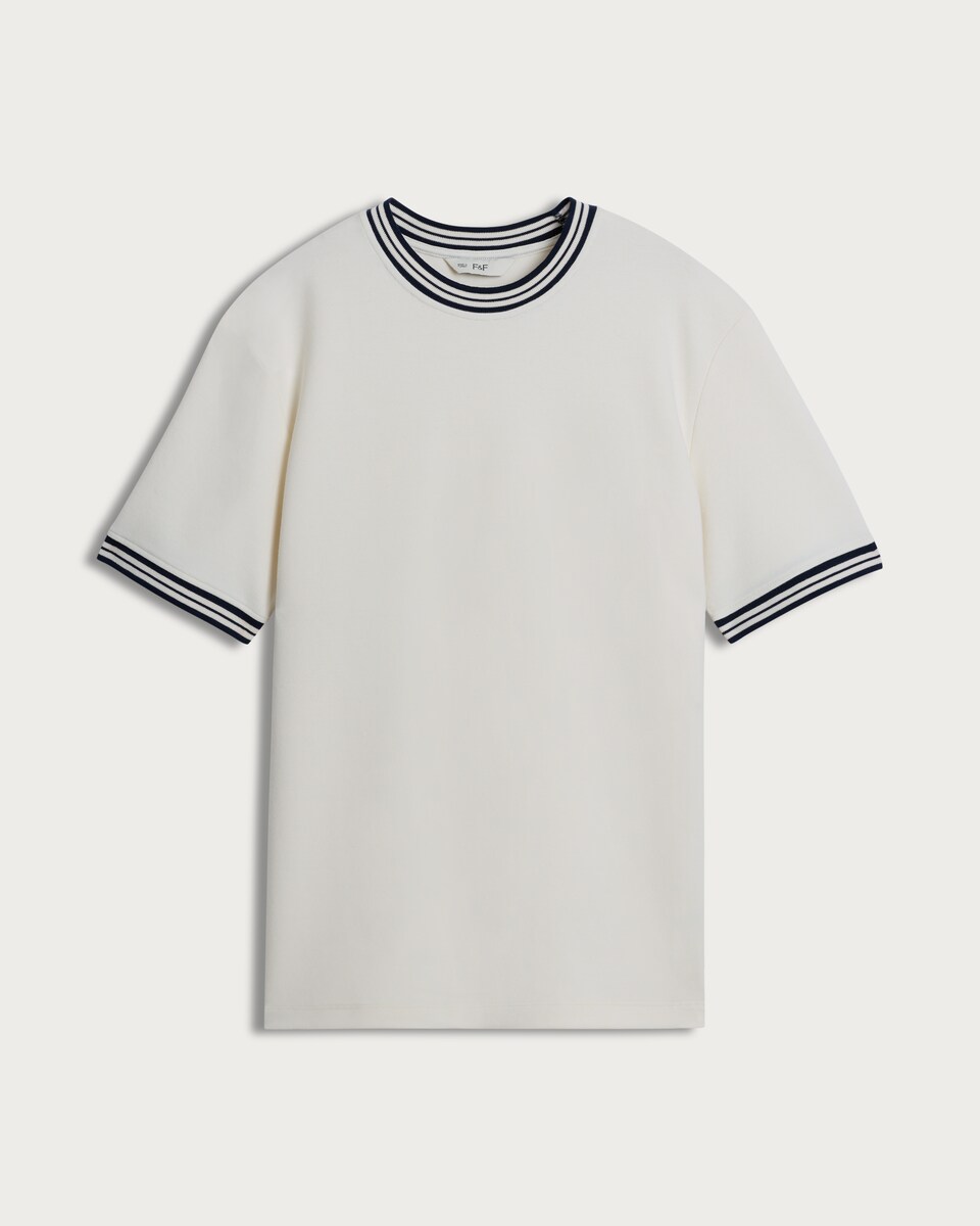 F&F Cotton Rich Striped Trim T-Shirt in White