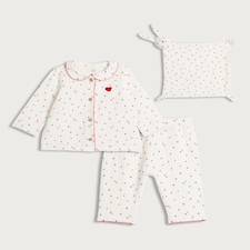 F&F Baby 3-Piece Pure Cotton Double Cloth Heart Print Pyjama Set and Comforter  in White