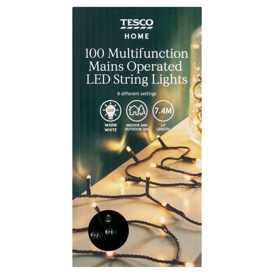 image 1 of Tesco Warm White 100 Mfunction String Lights