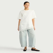 F&F Pure Cotton T-Shirt with Lace Hem in White