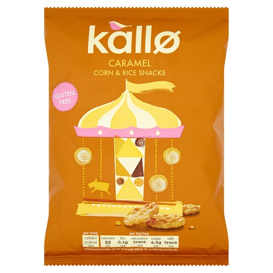 KALLO CARAMEL SNGL PK RCE & CORN CAKES 25G Tesco Groceries