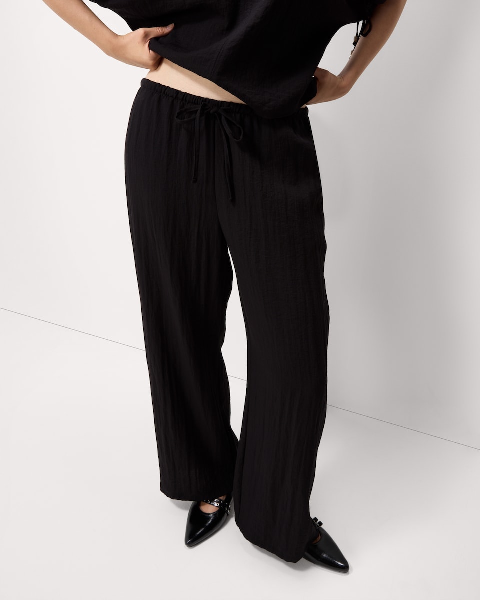 image 1 of F&F Textured Wide Leg Trousers in Black