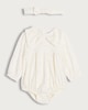 image 1 of F&F Baby 2-Piece Cotton Rich Floral Bodysuit and Headband Set in Cream