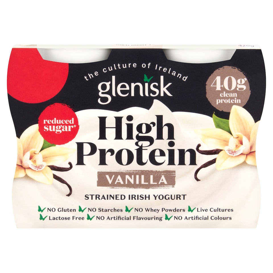Glenisk High Protein Vanilla Strained Irish Yogurt 4x105g