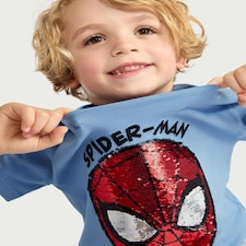 Marvel Spider-Man Pure Cotton Sequin Embellished T-Shirt in Blue