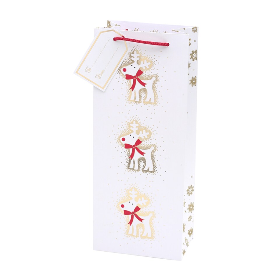T. Luxury Gold Reindeer Bottle Gift Bag