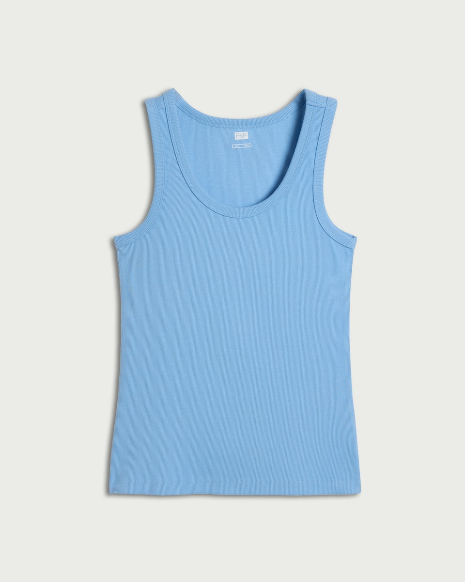 image 1 of F&F Cotton Rich Ribbed Scoop Neck Vest in Blue
