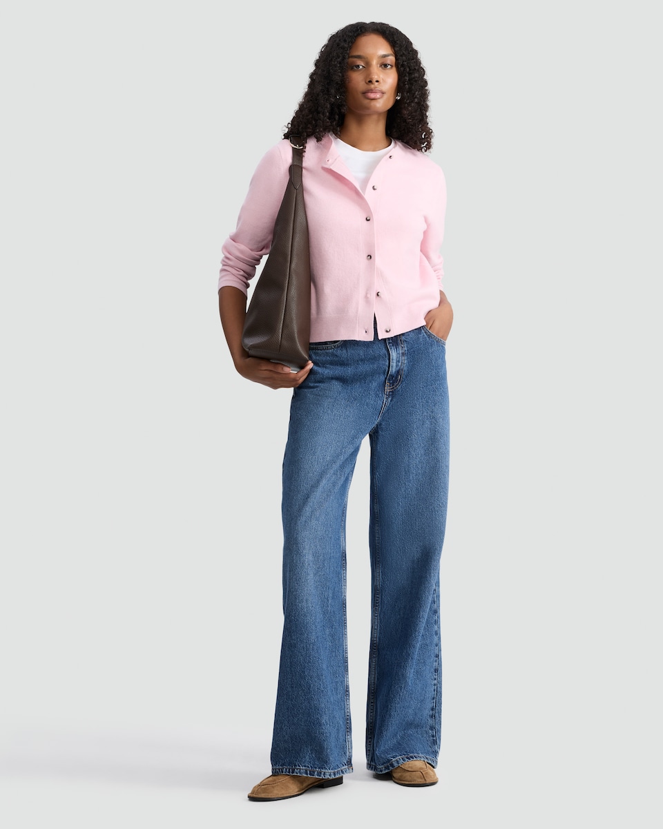 image 1 of F&F Knitted Button Up Cardigan with Wool in Pink