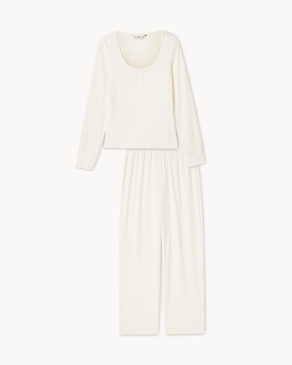 image 1 of F&F Pointelle Cable Knit Pyjama Set in Cream