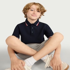 F&F Boys Pure Cotton Tipped Polo Shirt in Navy
