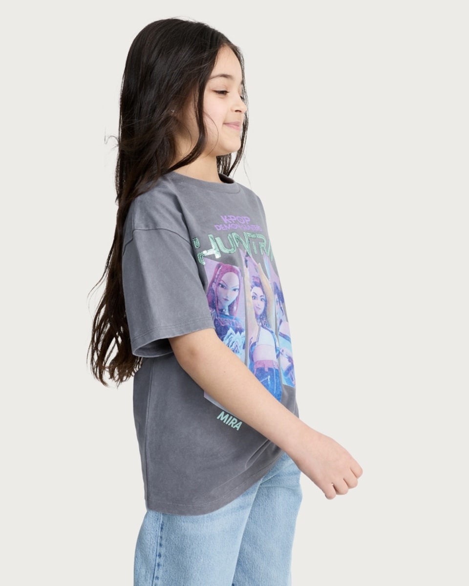 image 1 of K-Pop Demon Hunters Pure Cotton Huntrix T-Shirt in Grey