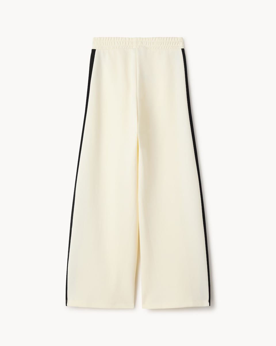 image 1 of F&F Girls Cotton Rich Side Stripe Wide Leg Joggers in Cream