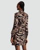 image 3 of F&F Satin Zebra Print Tie Neck Long Sleeved Dress in Multi Brown
