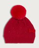 image 1 of F&F Girls Knitted Bow Faux Pearl Pom Pom Beanie Hat in Red