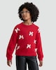 image 2 of F&F Girls Textured Bow Accent Jumper in Red