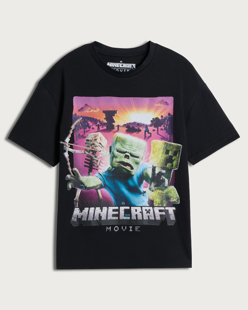 Minecraft Movie Pure Cotton Short Sleeved T-Shirt in Black