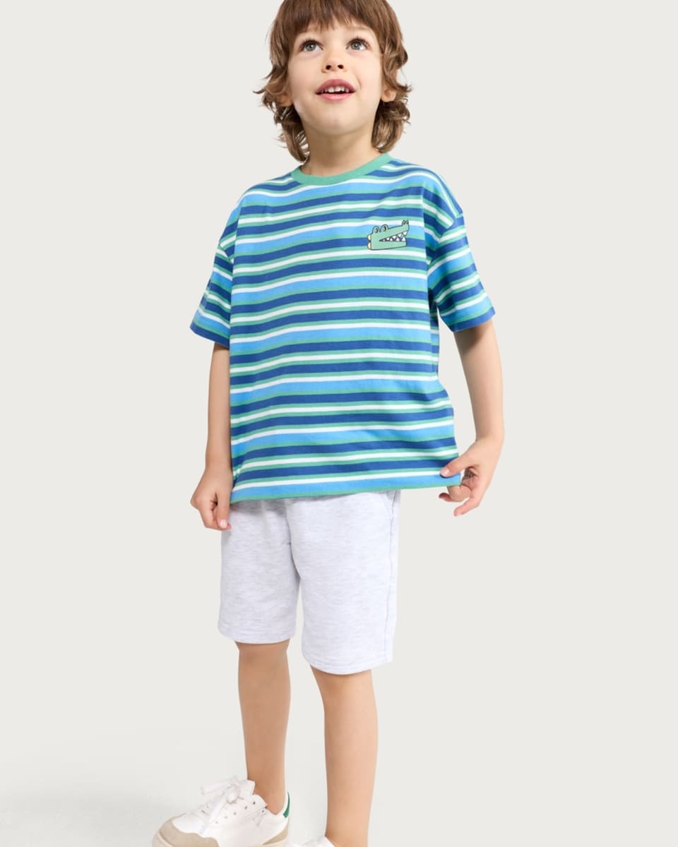 image 1 of F&F Boys Cotton Rich Drawstring Shorts in Grey Marl