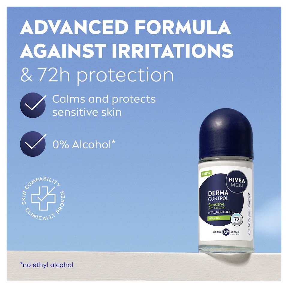 image 1 of NIVEA MEN Derma Control Sensitive 72h Anti-Perspirant Deodorant Roll On 50ml